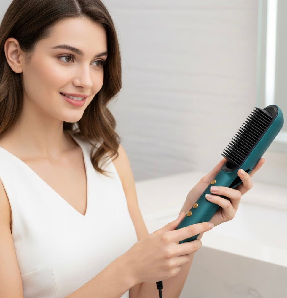 2-in-1 Ceramic Hair Straightening Brush